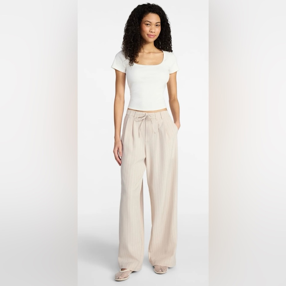 NWT Elegant Cream Wide-Leg PinStripe Trouser Pants - Picture 3 of 8